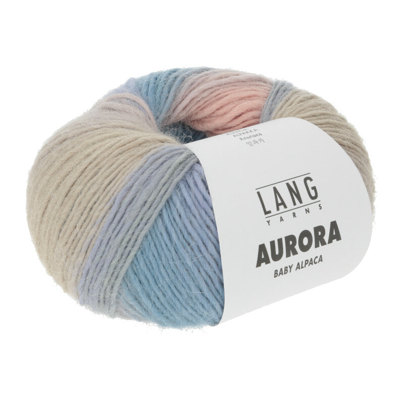 Lang Yarns Aurora yarn, Blue/Green/Salmon/Sand, colour 0003, ball photograph
