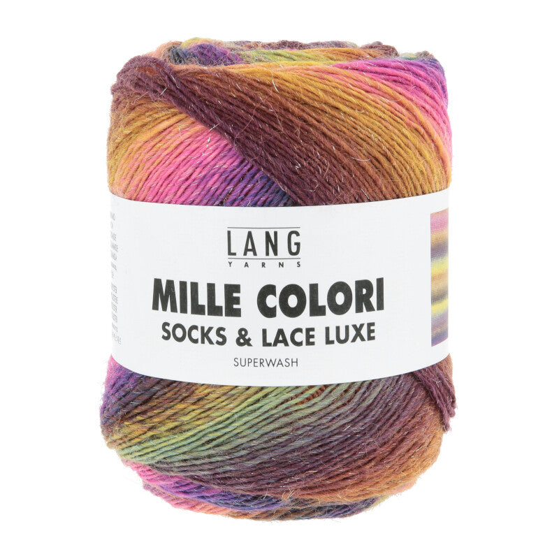 Lang Yarns Mille Colori Socks & Lace Luxe – 100g / 400m – Hot Pink/Golden Yellow/Brown (0220)