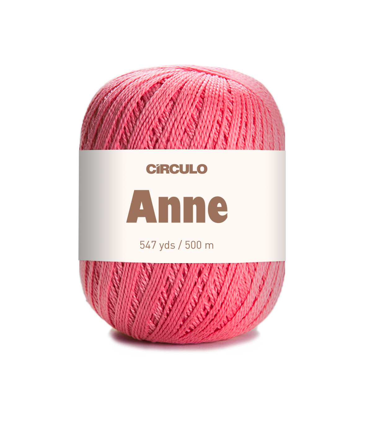 Circulo ANNE - 100% mercerized Cotton Yarn, 500m / 147g - Pink ball of yarn with 'Circulo Anne' label on a white background