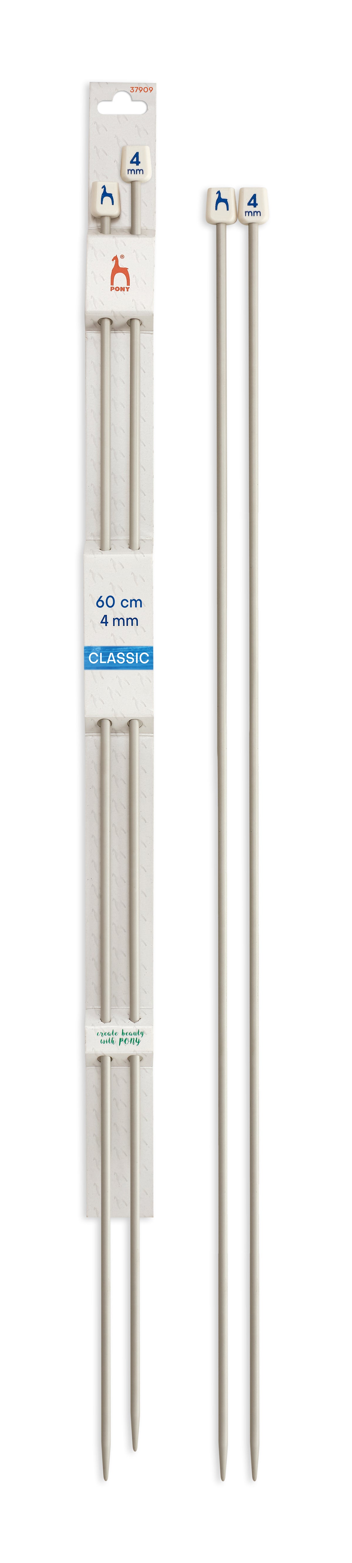 Pony Classic Aluminium Single Pointed Knitting Needles – 35, 40 & 60 cm, 60 cm, 4.00 mm