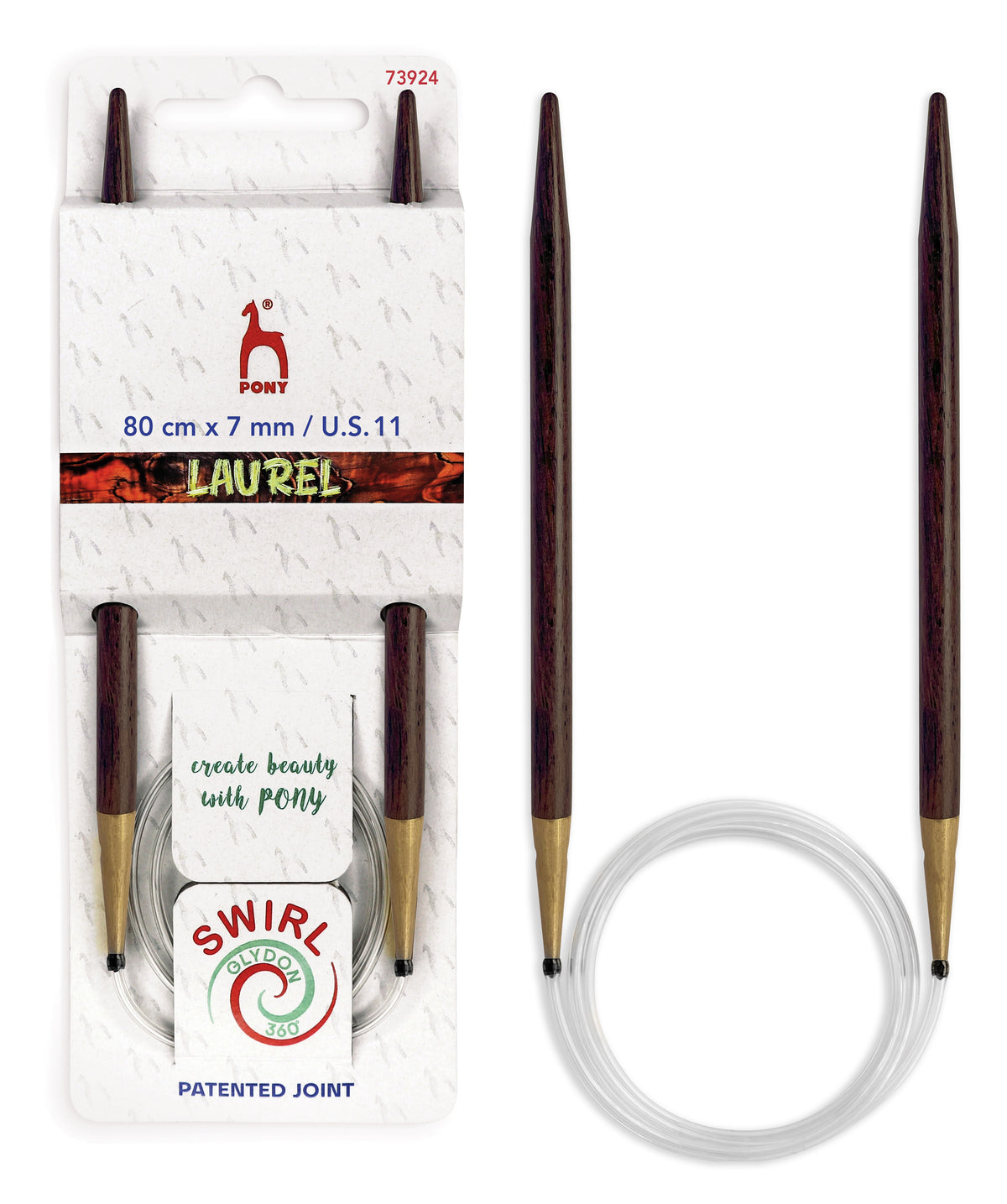 Pony Laurel 360° Glydon Swirl Fixed Circular Knitting Needles – 80 cm, 7.00 mm