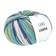 Lang Yarns Lisboa yarn, Green/Marine/Olive/Lavender, colour 0008, ball photograph