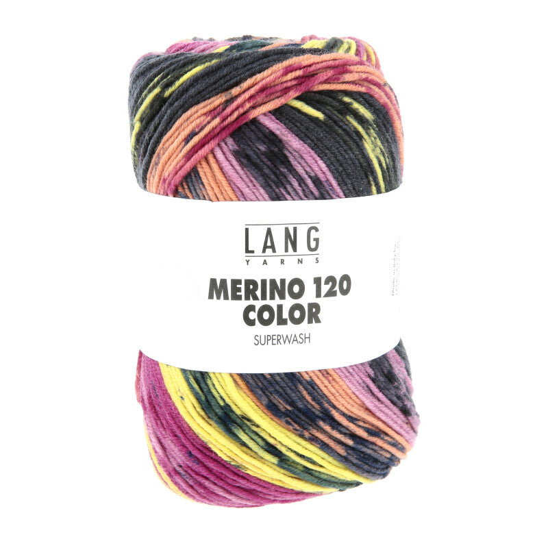 Lang Yarns Merino 120 Color – 100g / 240m – Purple/Yellow/Dark Blue/Tangerine (0007)