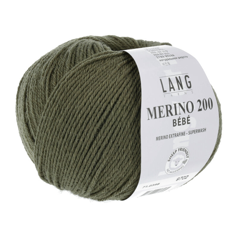 Lang Yarns Merino 200 Bébé Yarn, 203m / 50g – Olive (0398)