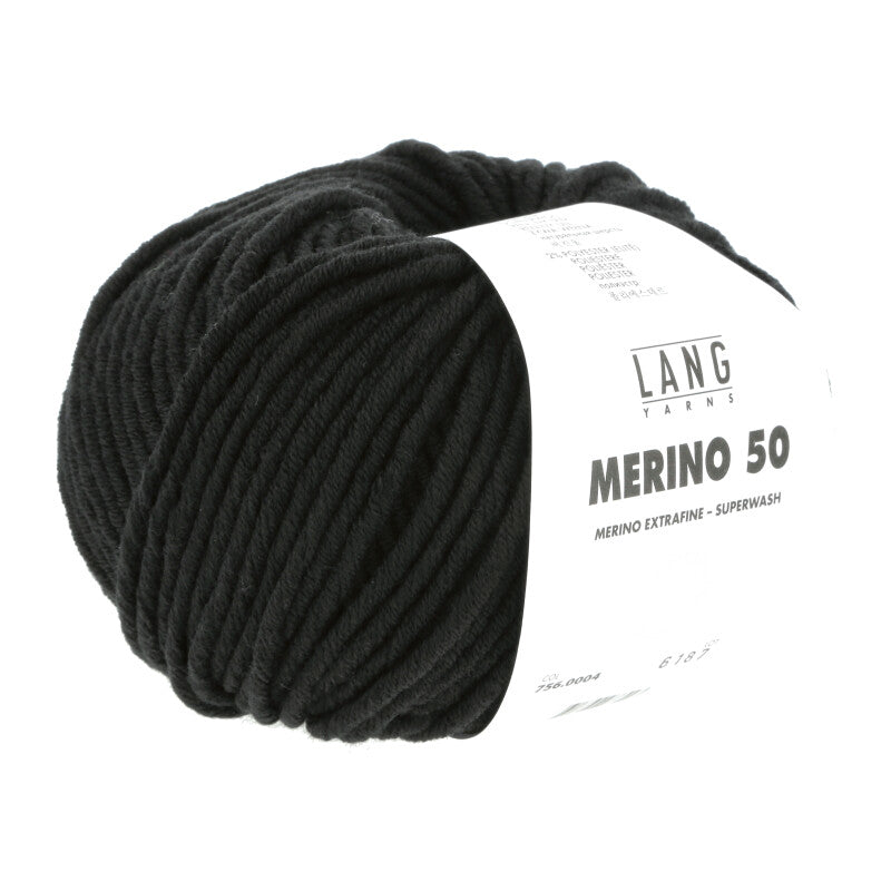 Lang Yarns Merino 50 – 100g / 90m – Black (0004)