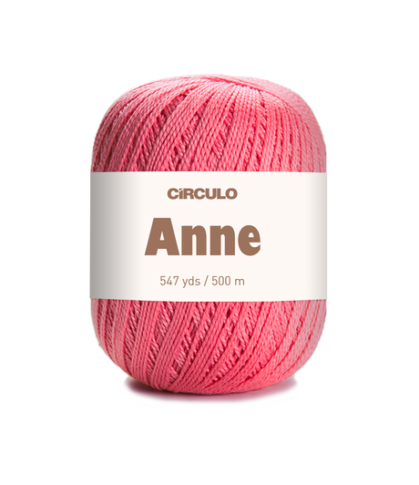 Circulo ANNE - 100% mercerized Cotton Yarn, 500m / 147g - Pink ball of yarn with 'Circulo Anne' label on a white background