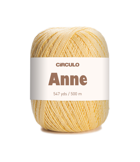 Circulo ANNE - 100% mercerized Cotton Yarn, 500m / 147g - Ball of yellow yarn with a Circulo Anne label on a white background