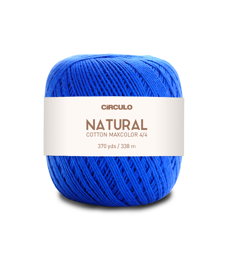 Circulo Natural Cotton Maxcolor (Barroco) 4/4 100% Cotton Yarn for Crochet and Knitting, 338m/200g - Leo Hobby -  Blue ball of yarn with a Circulo label on a white background