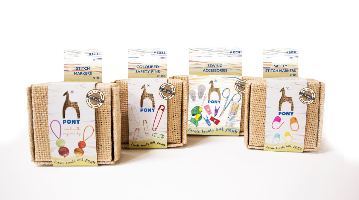 Pony JUST JUTE 39-piece sewing kit in jute box with scissors, tape measure, clips, seam ripper, needles and threaders – ad...