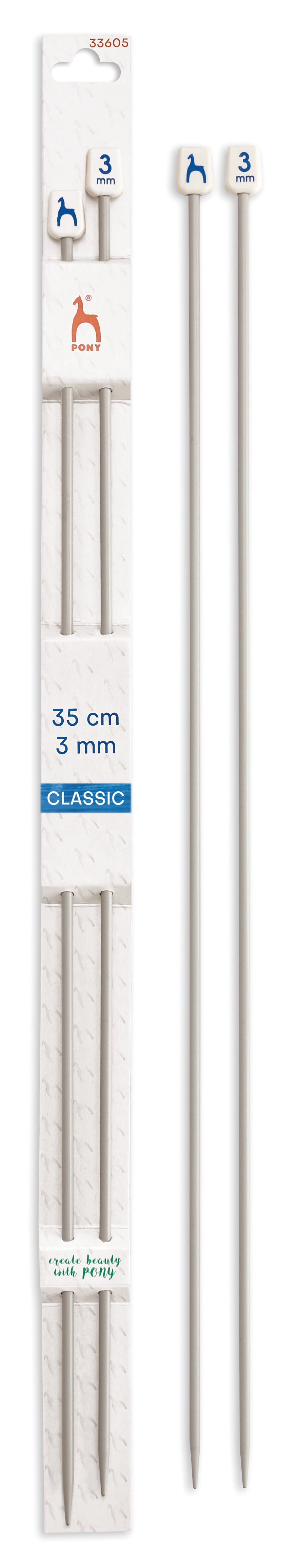 Pony Classic Aluminium Single Pointed Knitting Needles – 35, 40 & 60 cm, 35 cm, 3.00 mm