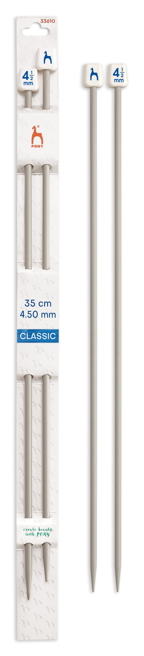 Pony Classic Aluminium Single Pointed Knitting Needles – 35, 40 & 60 cm, 35 cm, 4.50 mm