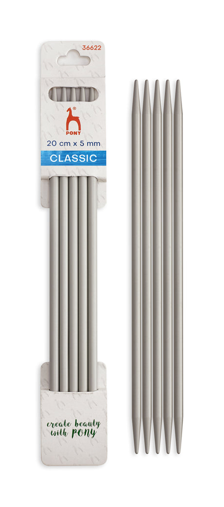 Pony Classic Aluminium Double Pointed Knitting Needles – 20 cm, 20 cm, 5.00 mm