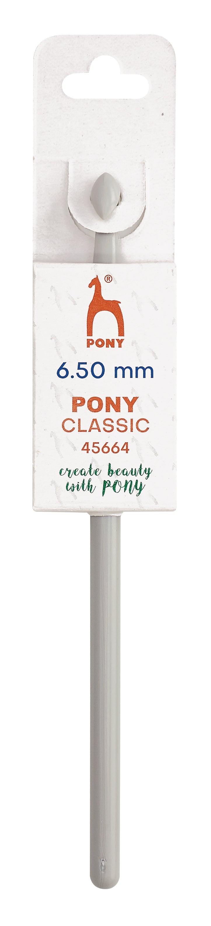 Pony Classic Plastic Crochet Hooks – 15cm - A 6.50 mm Pony Classic embroidery thread needle in its original white cardboard packaging, featuring the orange and green Pont brand logo.