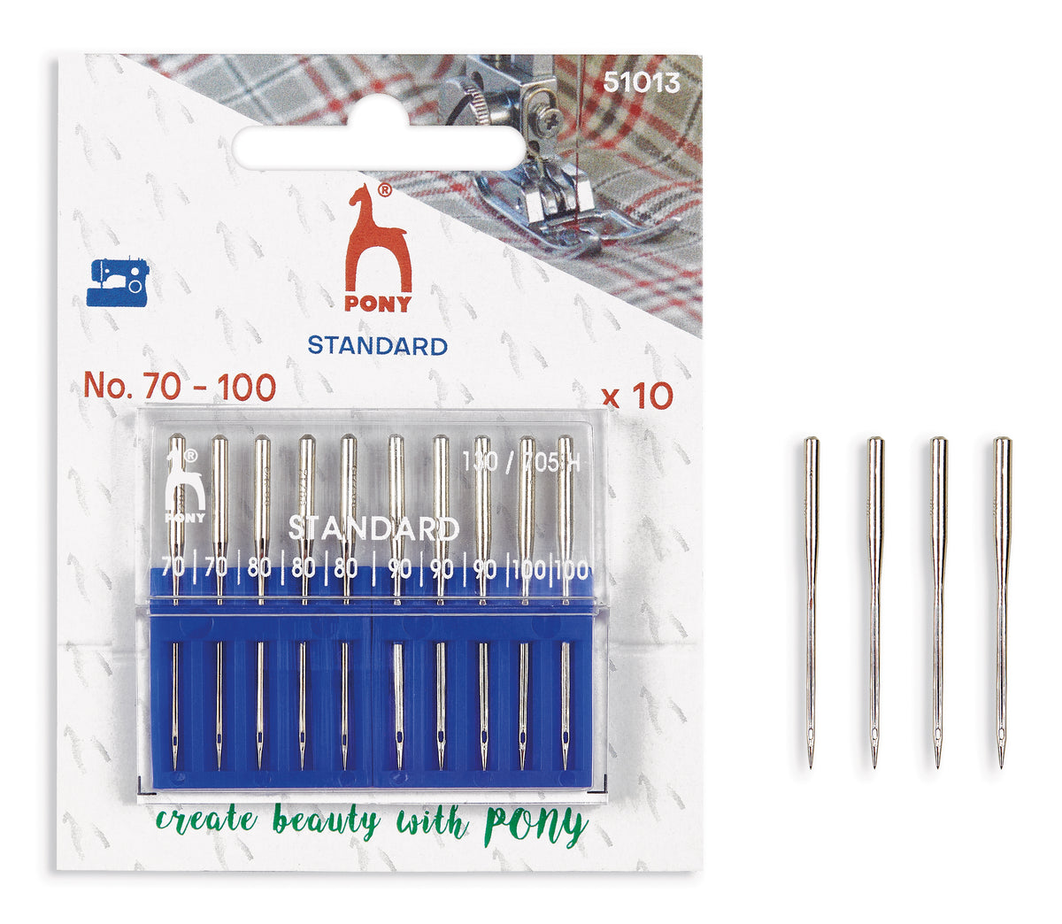 Pony Sewing Machine Needles, Standard, No. 70–100 / 10 pcs