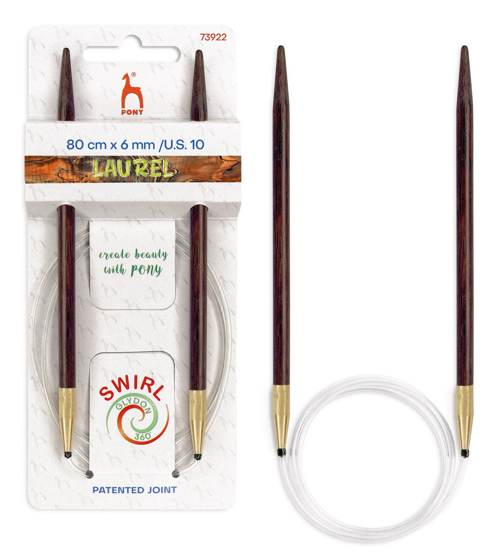 Pony Laurel 360° Glydon Swirl Fixed Circular Knitting Needles – 80 cm, 6.00 mm