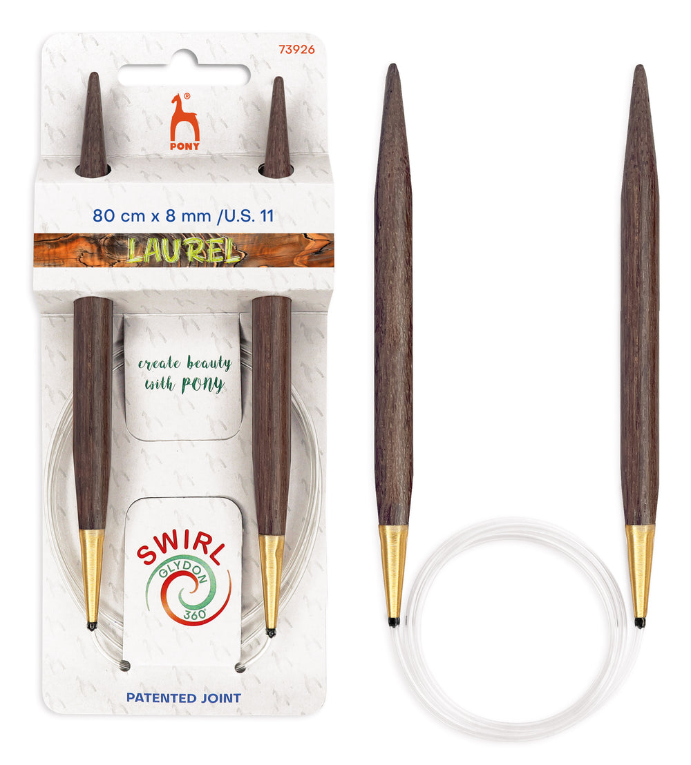 Pony Laurel 360° Glydon Swirl Fixed Circular Knitting Needles – 80 cm, 8.00 mm