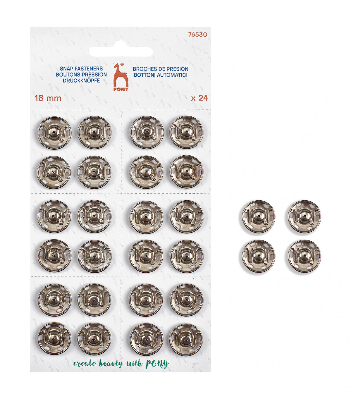Pony Snap Fasteners, Nickel, No. 10 – 18 mm / 24 pcs