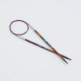KnitPro Symfonie 2 fixed circular knitting needles with swivel cable, 40 cm - Circular knitting needles with a multicolor gradient shaft and a purple cable, shown on a clean white background.