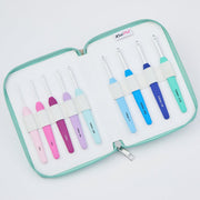 KnitPro Waves Single Ended Crochet Hook Deluxe Set - 9 Color - Coded Ergonomic Hooks 2.0, 2.5, 3.0, 3.5, 4.0, 4.5, 5.0, 5.5 & 6.0 mm - Leo Hobby Marketplace