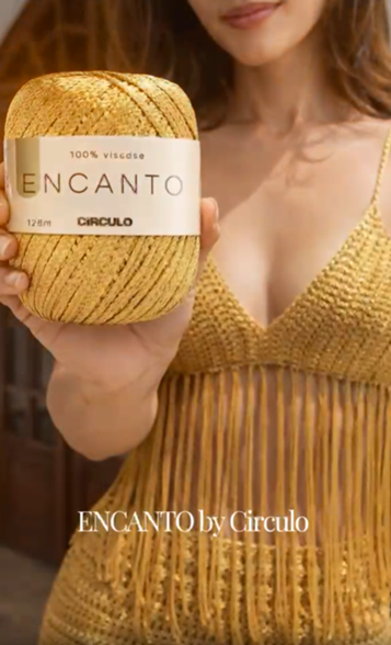 Circulo Encanto - 100% Viscose Yarn, 128m/100g - Viscose crochet yarn shown with a handmade crocheted summer top.